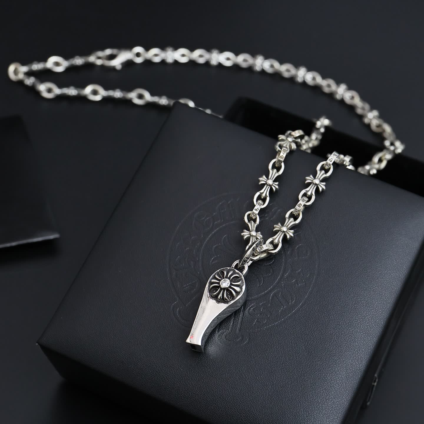 Chrome Hearts Charm Hearts Silver Whistle Pendant Necklace